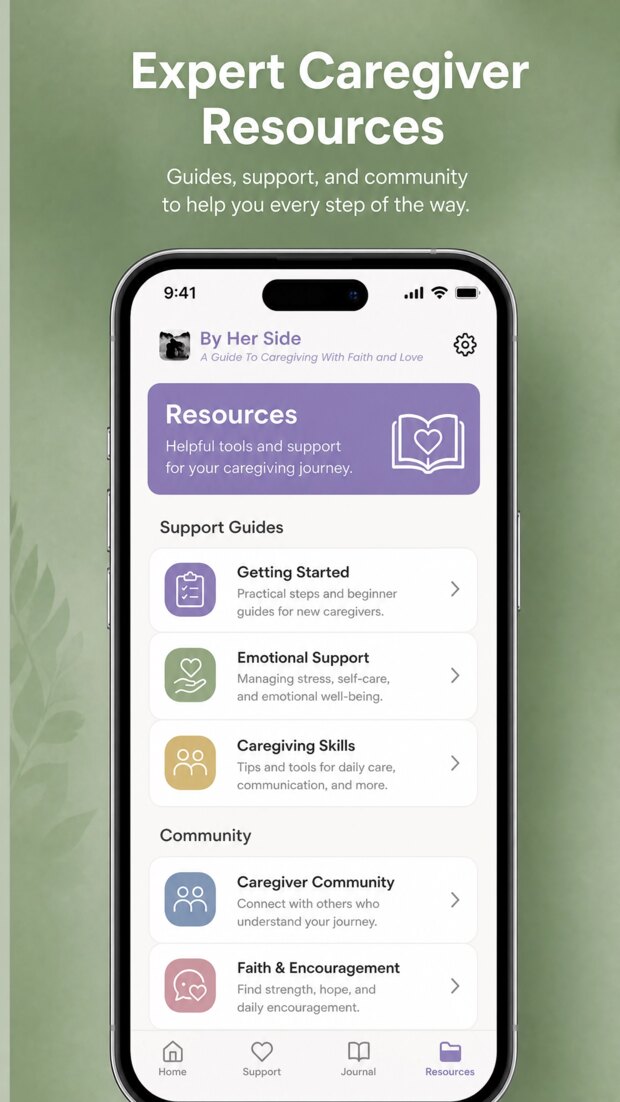 Caregiver resources screen